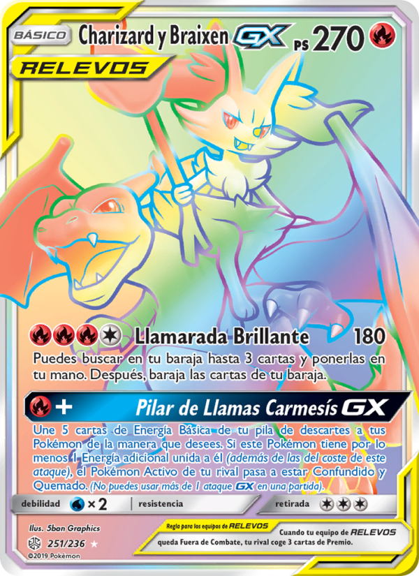Charizard y Braixen GX 251 — Cosmic Eclipse (Spanish Pokémon TCG card)