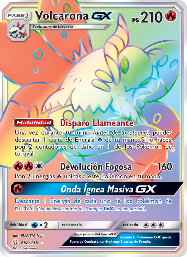 Volcarona GX 252 — Cosmic Eclipse (Spanish Pokémon TCG card)