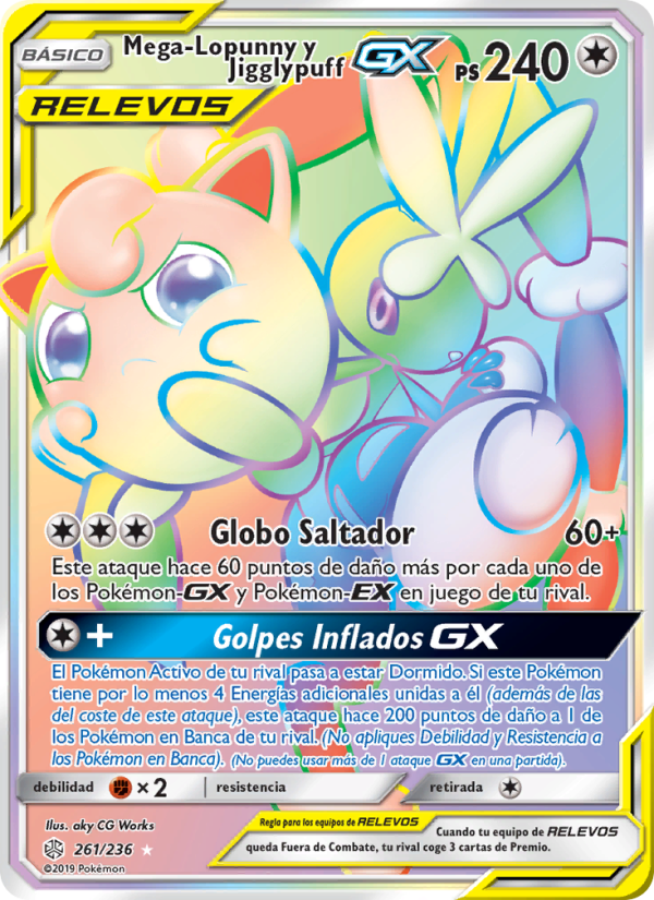Mega-Lopunny y Jigglypuff GX 261 — Cosmic Eclipse (Spanish Pokémon TCG card)