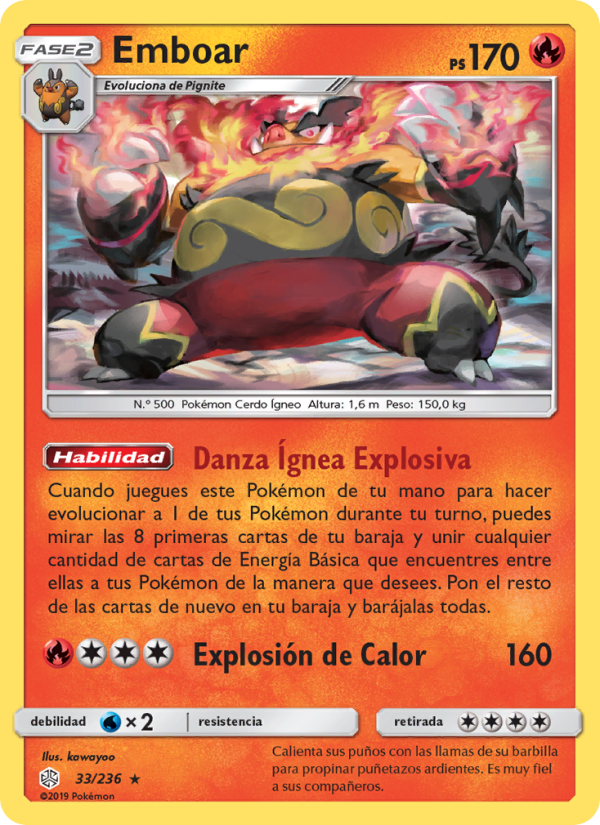 Emboar 33 — Cosmic Eclipse (Spanish Pokémon TCG card)