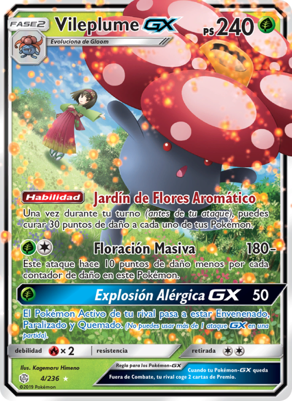 Vileplume GX 4 — Cosmic Eclipse (Spanish Pokémon TCG card)