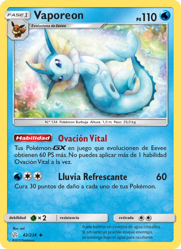 Vaporeon 42 — Cosmic Eclipse (Spanish Pokémon TCG card)
