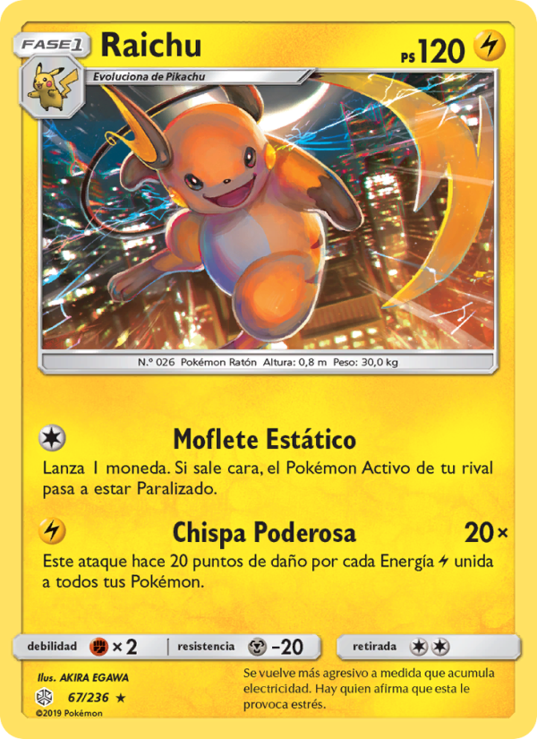 Raichu 67 — Cosmic Eclipse (Spanish Pokémon TCG card)