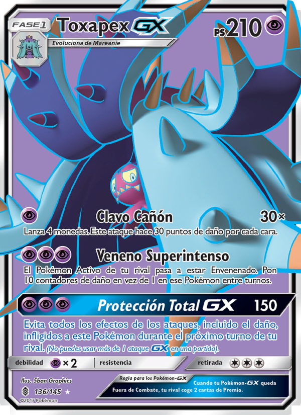 Toxapex GX 136 — Guardians Rising (Spanish Pokémon TCG card)