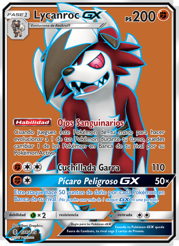 Lycanroc GX 138 — Guardians Rising (Spanish Pokémon TCG card)