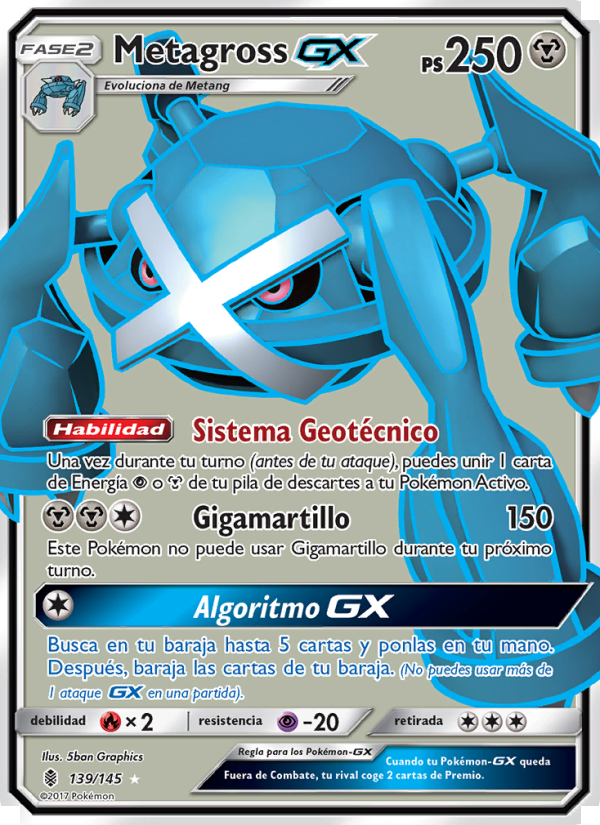 Metagross GX 139 — Guardians Rising (Spanish Pokémon TCG card)