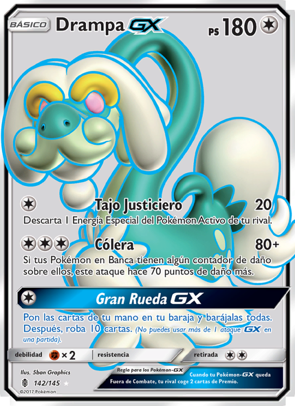Drampa GX 142 — Guardians Rising (Spanish Pokémon TCG card)