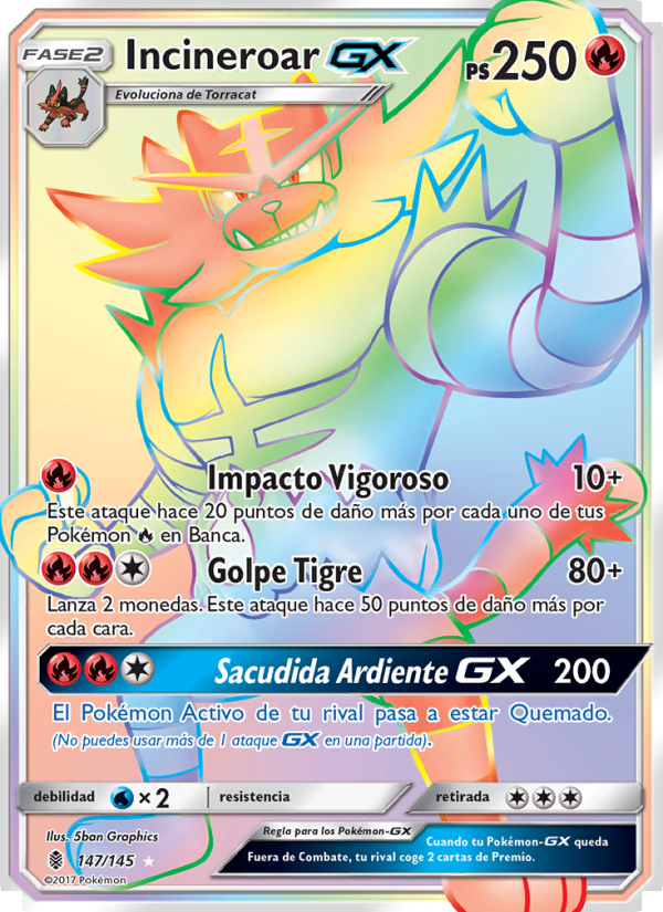 Incineroar GX 147 — Guardians Rising (Spanish Pokémon TCG card)