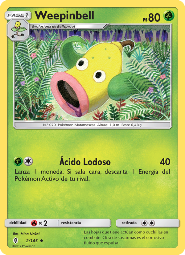 Weepinbell 2 — Guardians Rising (Spanish Pokémon TCG card)