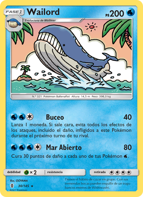 Wailord 30 — Guardians Rising (Spanish Pokémon TCG card)
