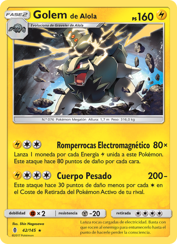 Golem de Alola 42 — Guardians Rising (Spanish Pokémon TCG card)