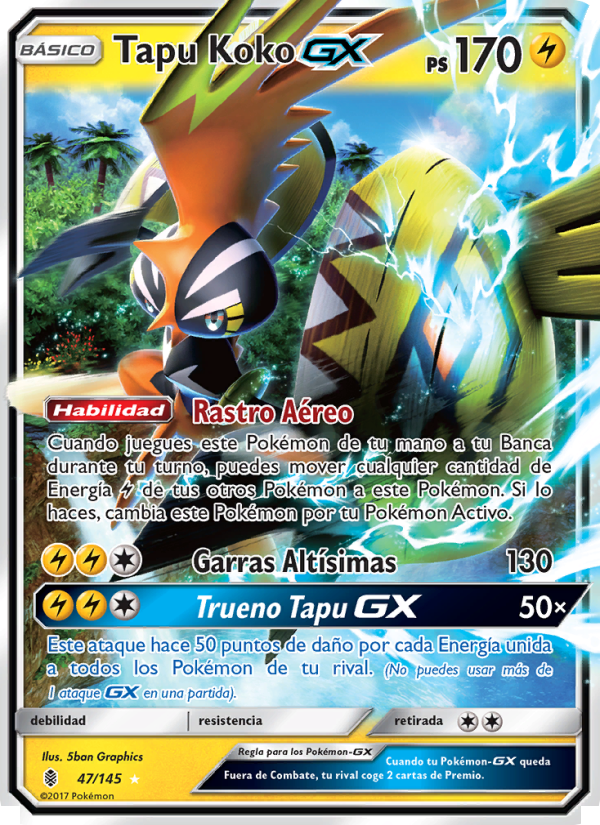 Tapu Koko GX 47 — Guardians Rising (Spanish Pokémon TCG card)