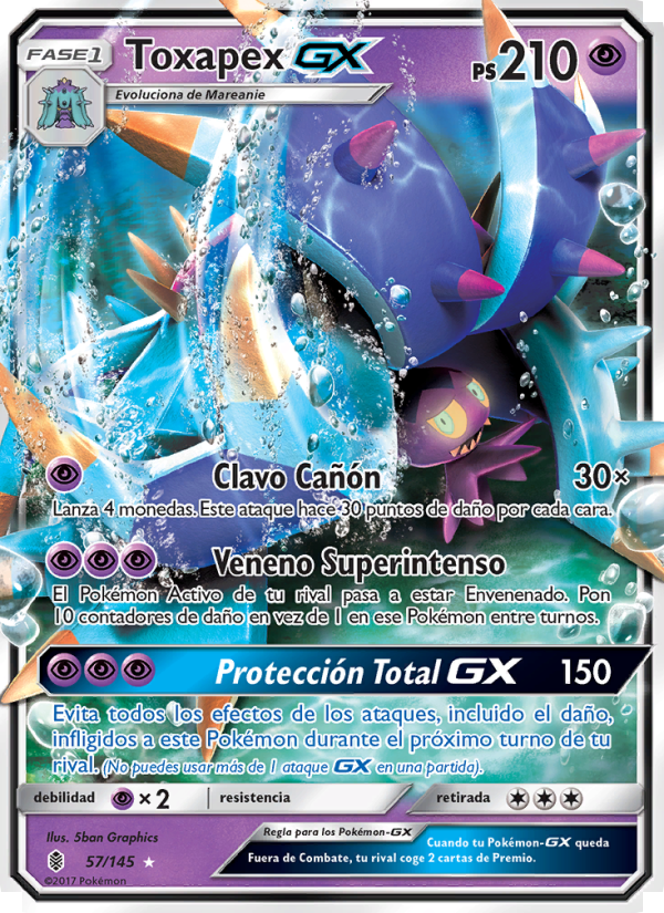 Toxapex GX 57 — Guardians Rising (Spanish Pokémon TCG card)
