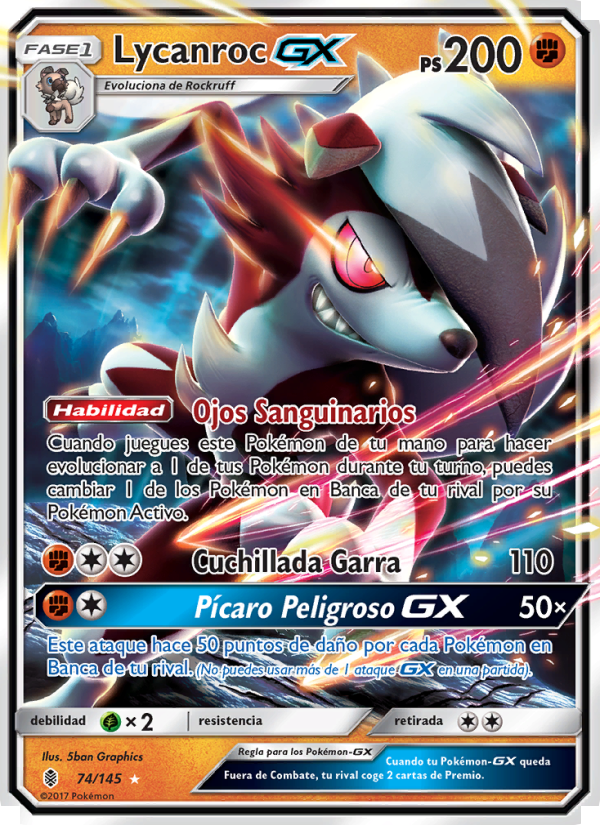 Lycanroc GX 74 — Guardians Rising (Spanish Pokémon TCG card)