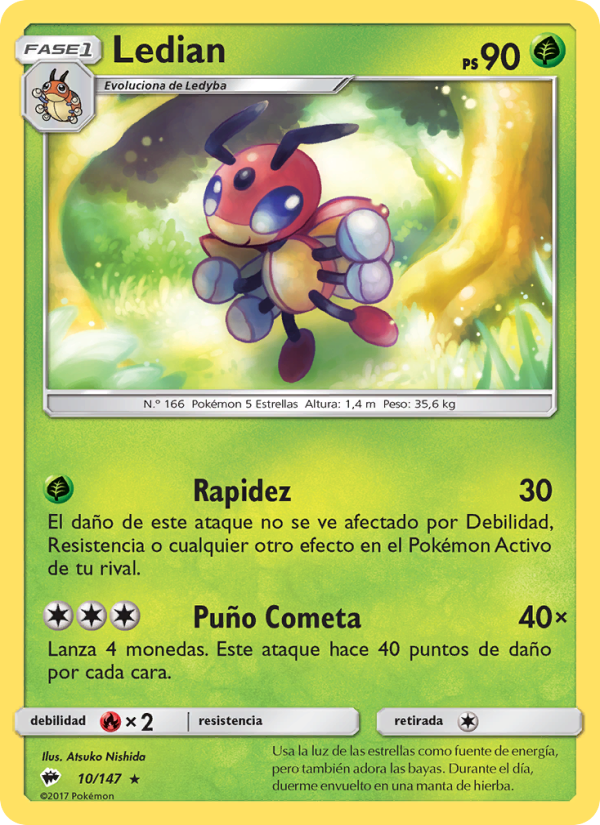 Ledian 10 — Burning Shadows (Spanish Pokémon TCG card)