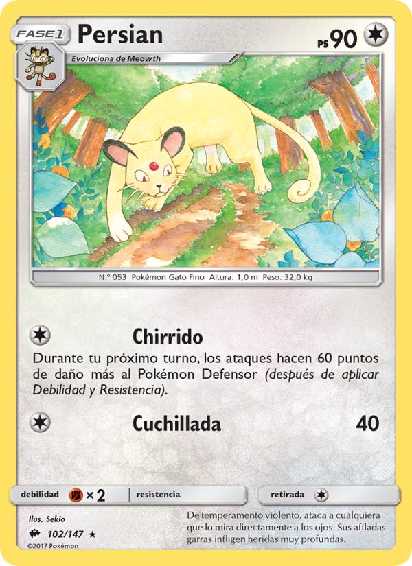 Persian 102 — Burning Shadows (Spanish Pokémon TCG card)