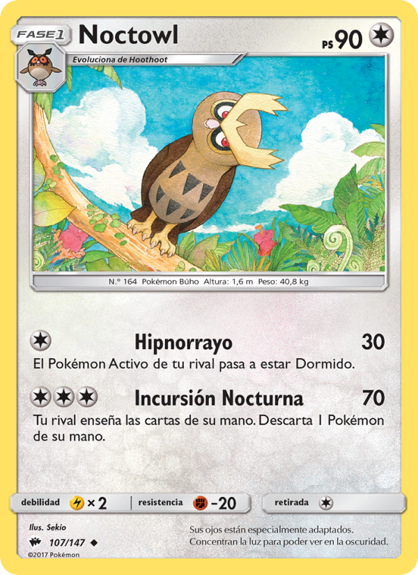 Noctowl 107 — Burning Shadows (Spanish Pokémon TCG card)