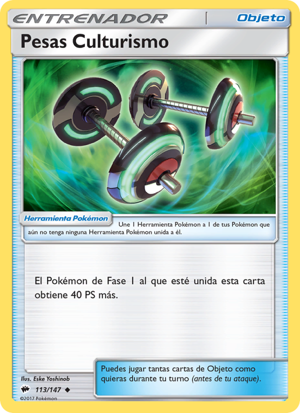 Pesas Culturismo 113 — Burning Shadows (Spanish Pokémon TCG card)