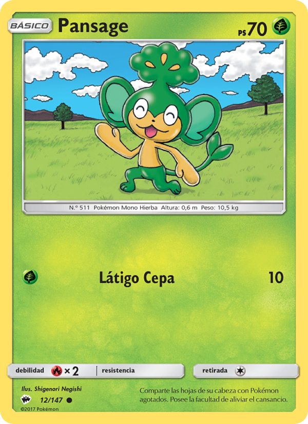 Pansage 12 — Burning Shadows (Spanish Pokémon TCG card)