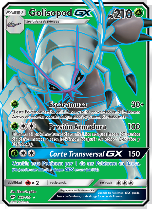 Golisopod GX 129 — Burning Shadows (Spanish Pokémon TCG card)