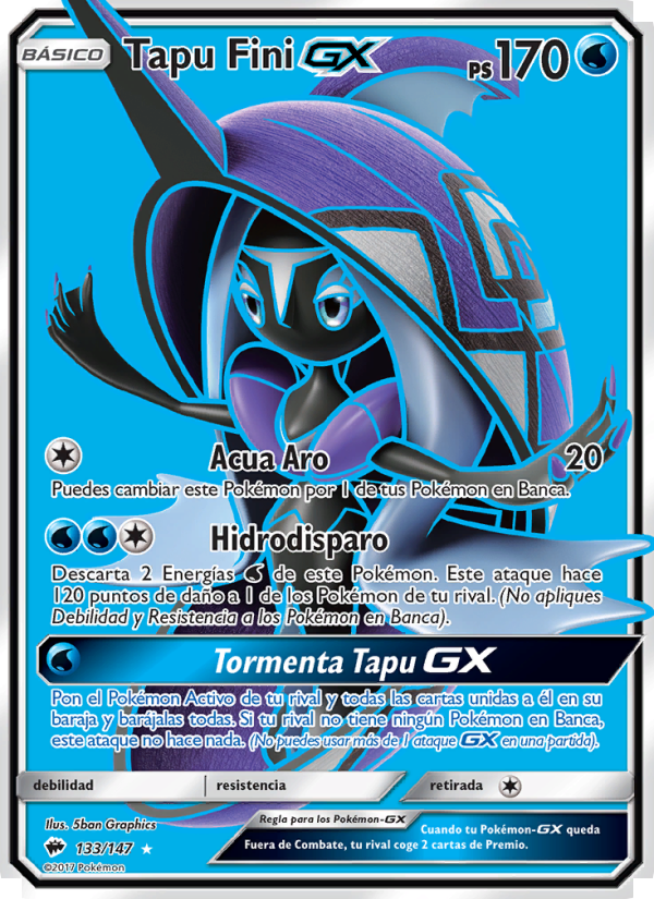 Tapu Fini GX 133 — Burning Shadows (Spanish Pokémon TCG card)