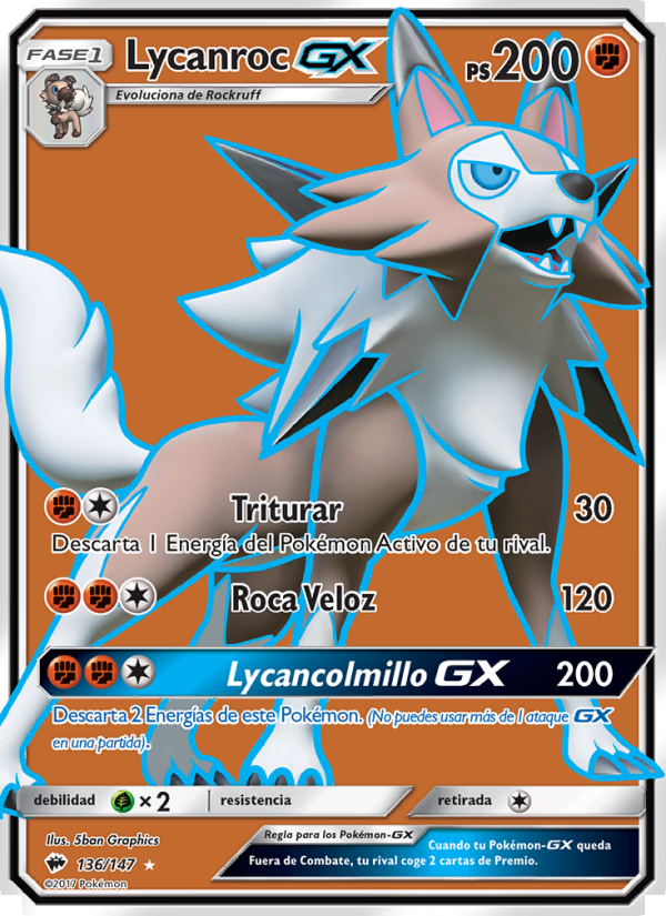 Lycanroc GX 136 — Burning Shadows (Spanish Pokémon TCG card)