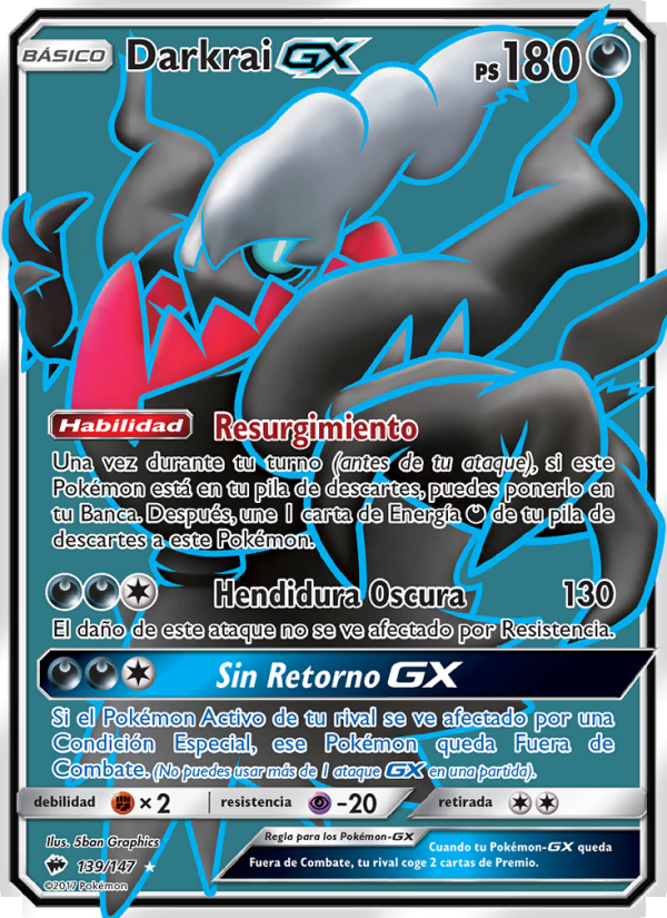 Darkrai GX 139 — Burning Shadows (Spanish Pokémon TCG card)