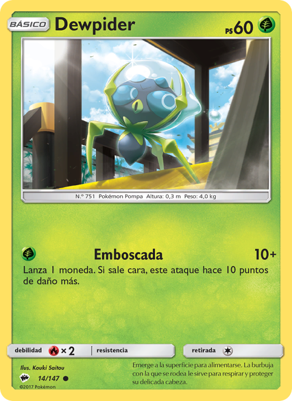 Dewpider 14 — Burning Shadows (Spanish Pokémon TCG card)