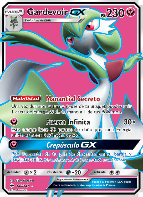 Gardevoir GX 140 — Burning Shadows (Spanish Pokémon TCG card)