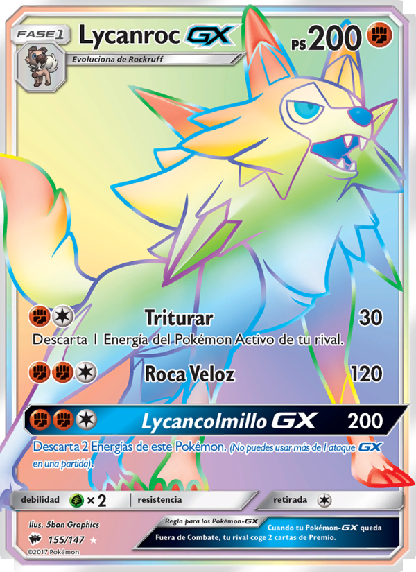 Lycanroc GX 155 — Burning Shadows (Spanish Pokémon TCG card)