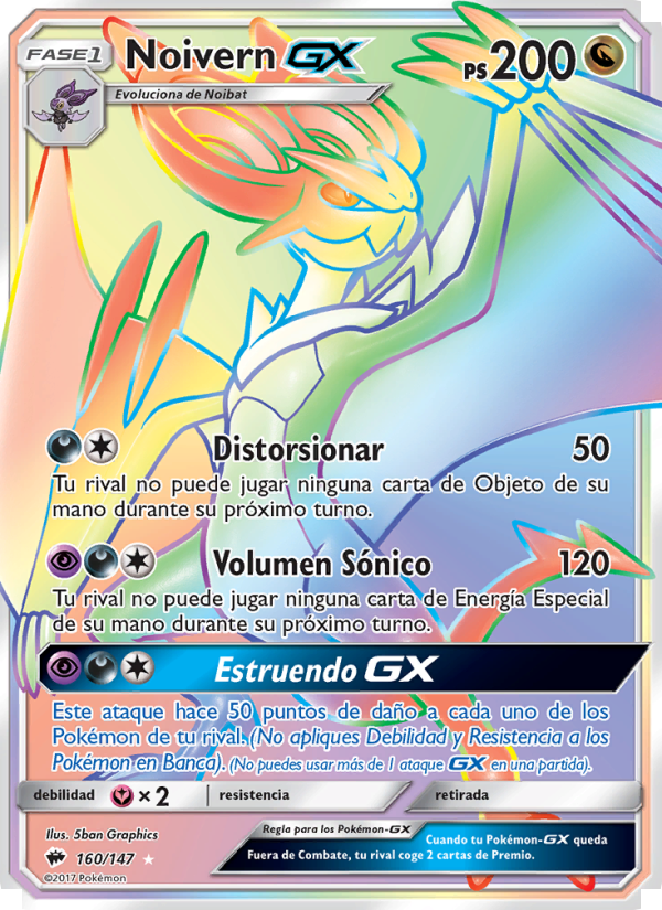 Noivern GX 160 — Burning Shadows (Spanish Pokémon TCG card)