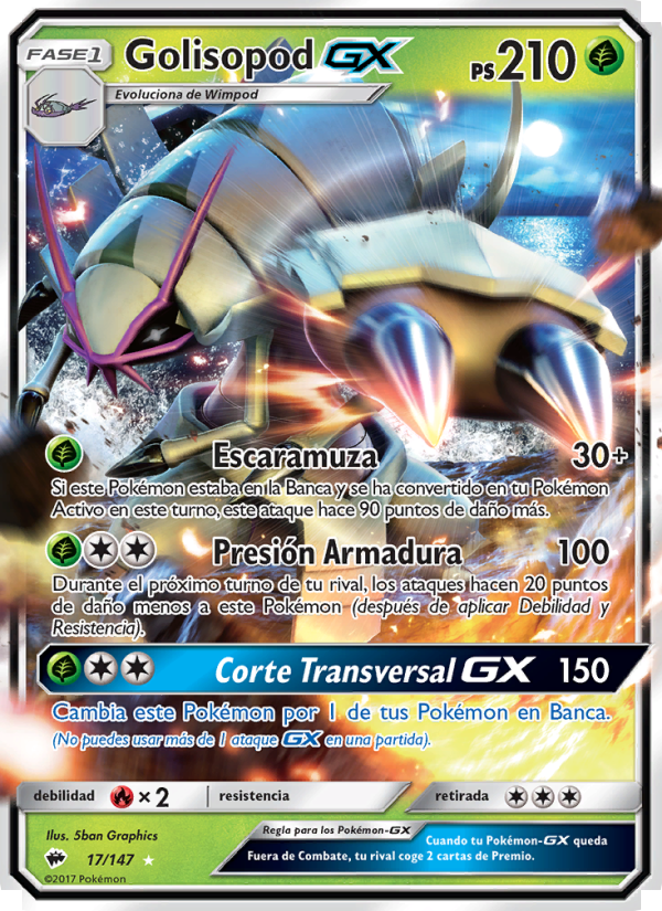 Golisopod GX 17 — Burning Shadows (Spanish Pokémon TCG card)