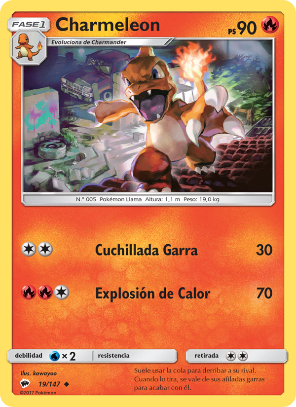 Charmeleon 19 — Burning Shadows (Spanish Pokémon TCG card)