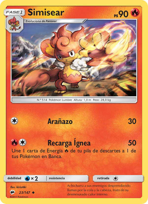 Simisear 23 — Burning Shadows (Spanish Pokémon TCG card)