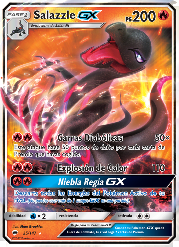 Salazzle GX 25 — Burning Shadows (Spanish Pokémon TCG card)