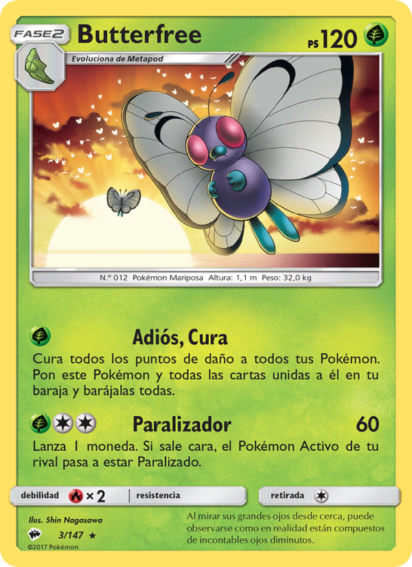 Butterfree 3 — Burning Shadows (Spanish Pokémon TCG card)