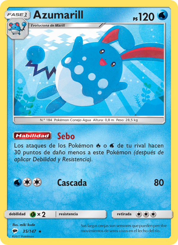 Azumarill 35 — Burning Shadows (Spanish Pokémon TCG card)