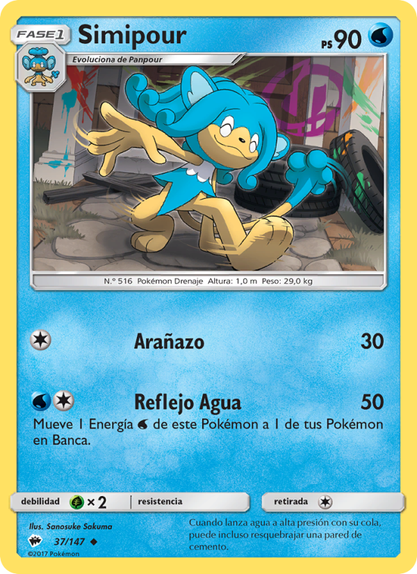 Simipour 37 — Burning Shadows (Spanish Pokémon TCG card)