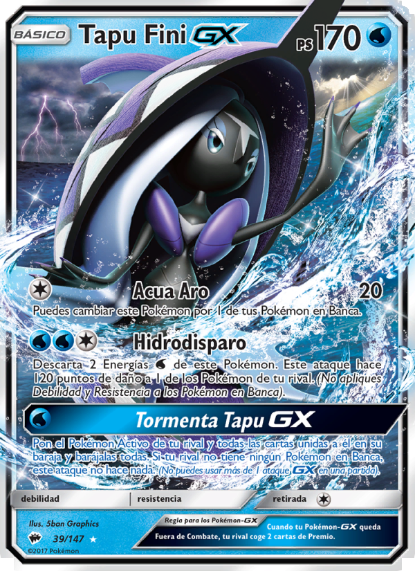 Tapu Fini GX 39 — Burning Shadows (Spanish Pokémon TCG card)