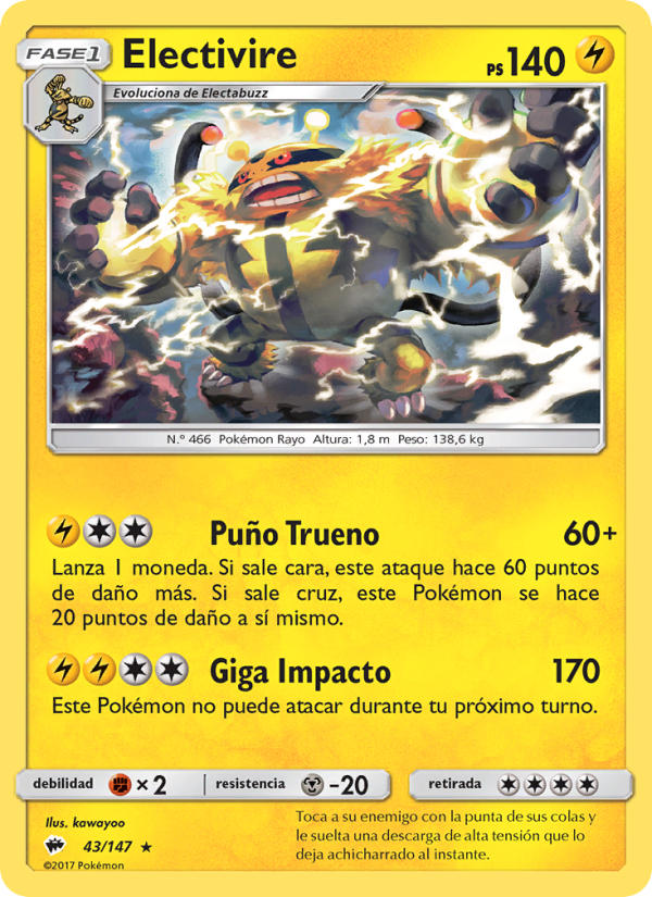 Electivire 43 — Burning Shadows (Spanish Pokémon TCG card)