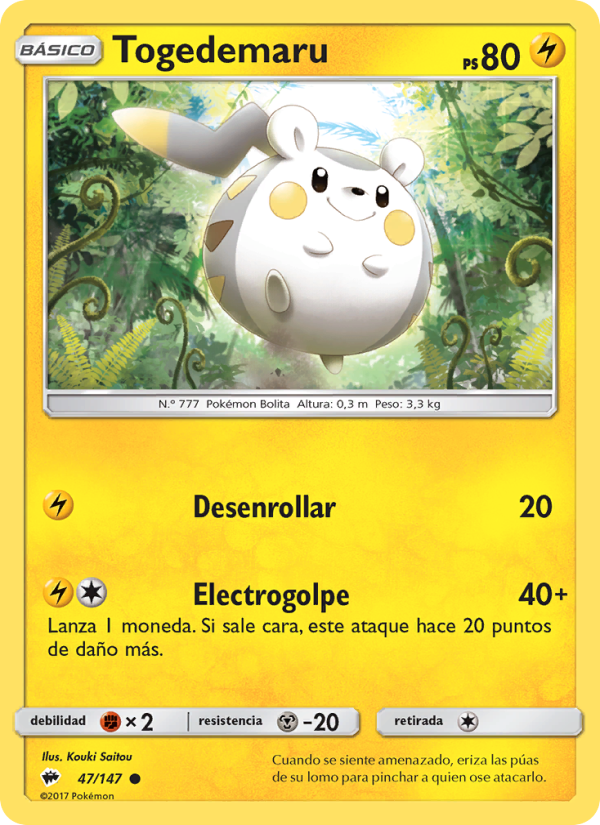 Togedemaru 47 — Burning Shadows (Spanish Pokémon TCG card)