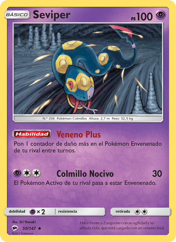 Seviper 50 — Burning Shadows (Spanish Pokémon TCG card)