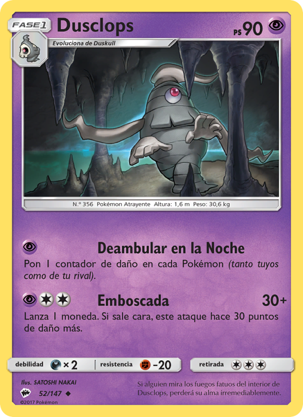 Dusclops 52 — Burning Shadows (Spanish Pokémon TCG card)