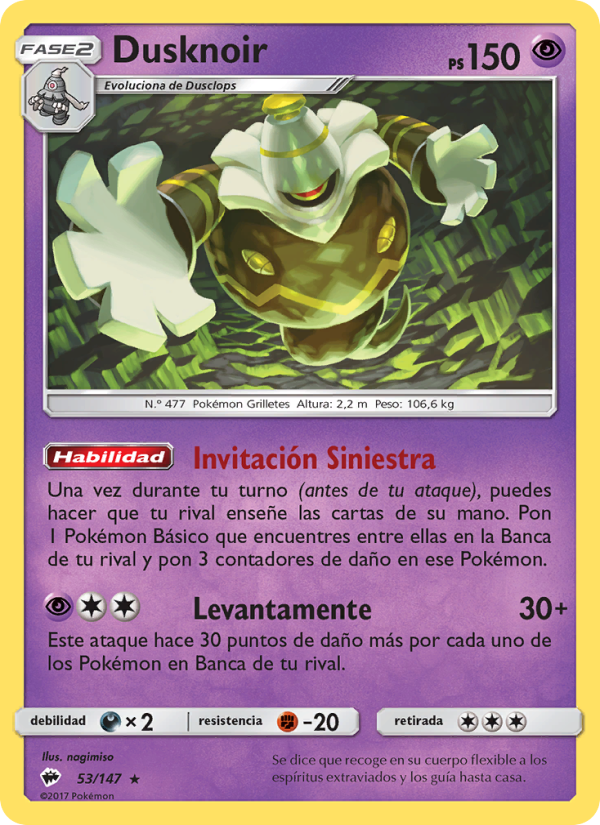 Dusknoir 53 — Burning Shadows (Spanish Pokémon TCG card)