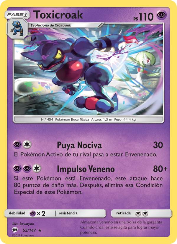Toxicroak 55 — Burning Shadows (Spanish Pokémon TCG card)