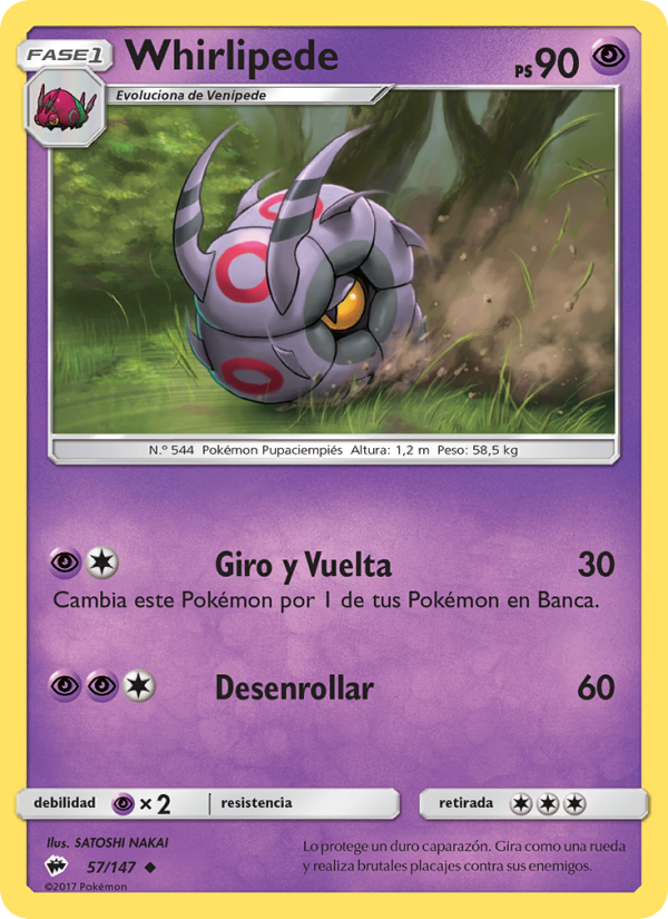 Whirlipede 57 — Burning Shadows (Spanish Pokémon TCG card)