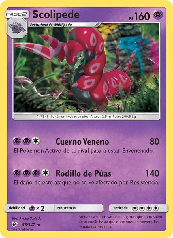 Scolipede 58 — Burning Shadows (Spanish Pokémon TCG card)