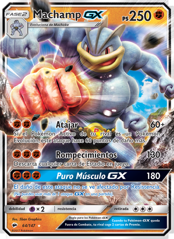 Machamp GX 64 — Burning Shadows (Spanish Pokémon TCG card)