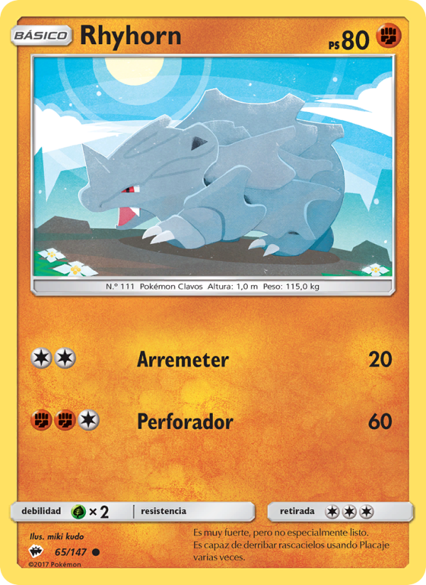 Rhyhorn 65 — Burning Shadows (Spanish Pokémon TCG card)