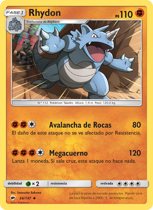 Rhydon 66 — Burning Shadows (Spanish Pokémon TCG card)